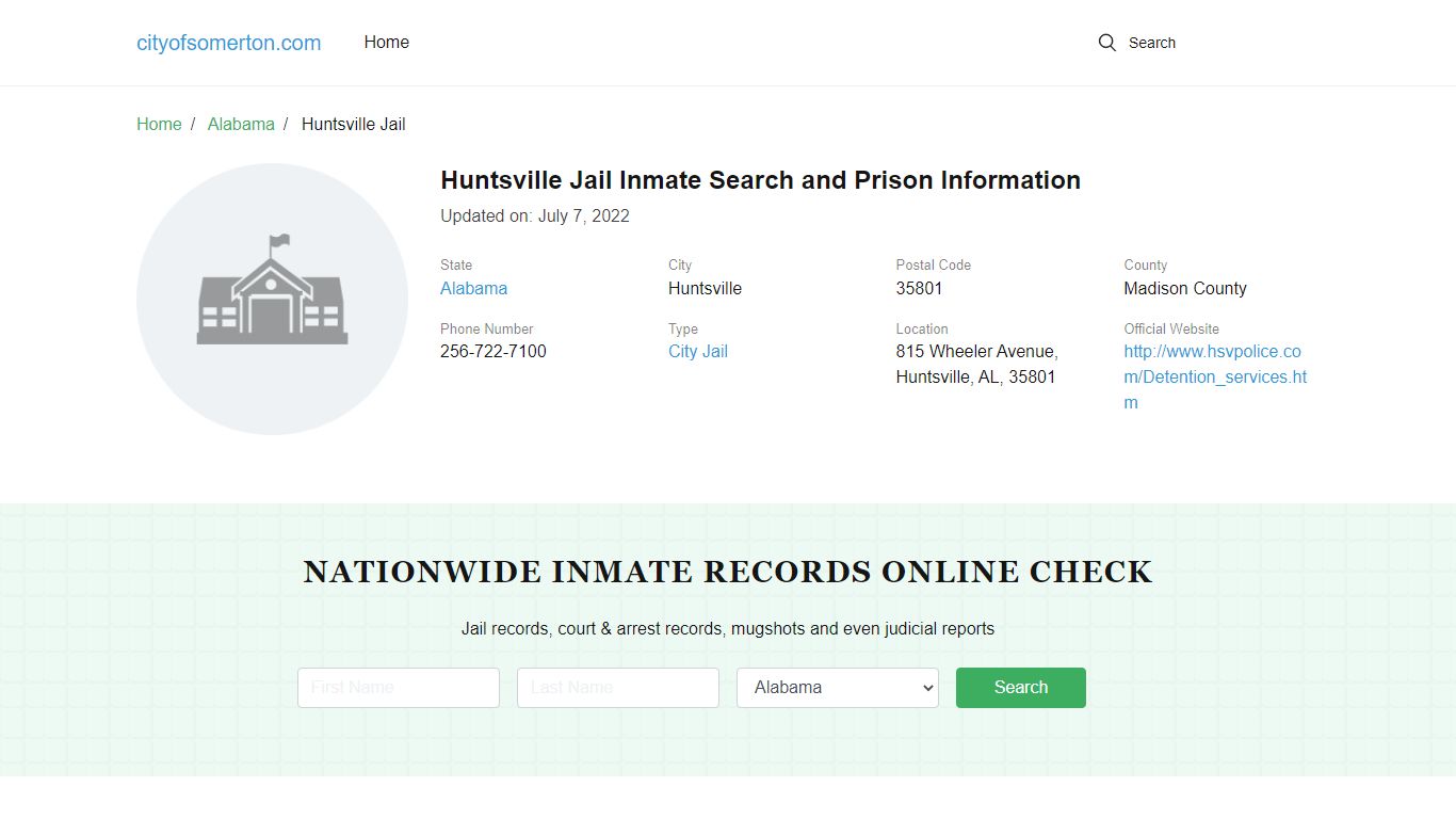 Huntsville Jail Inmate Search and Prison Information