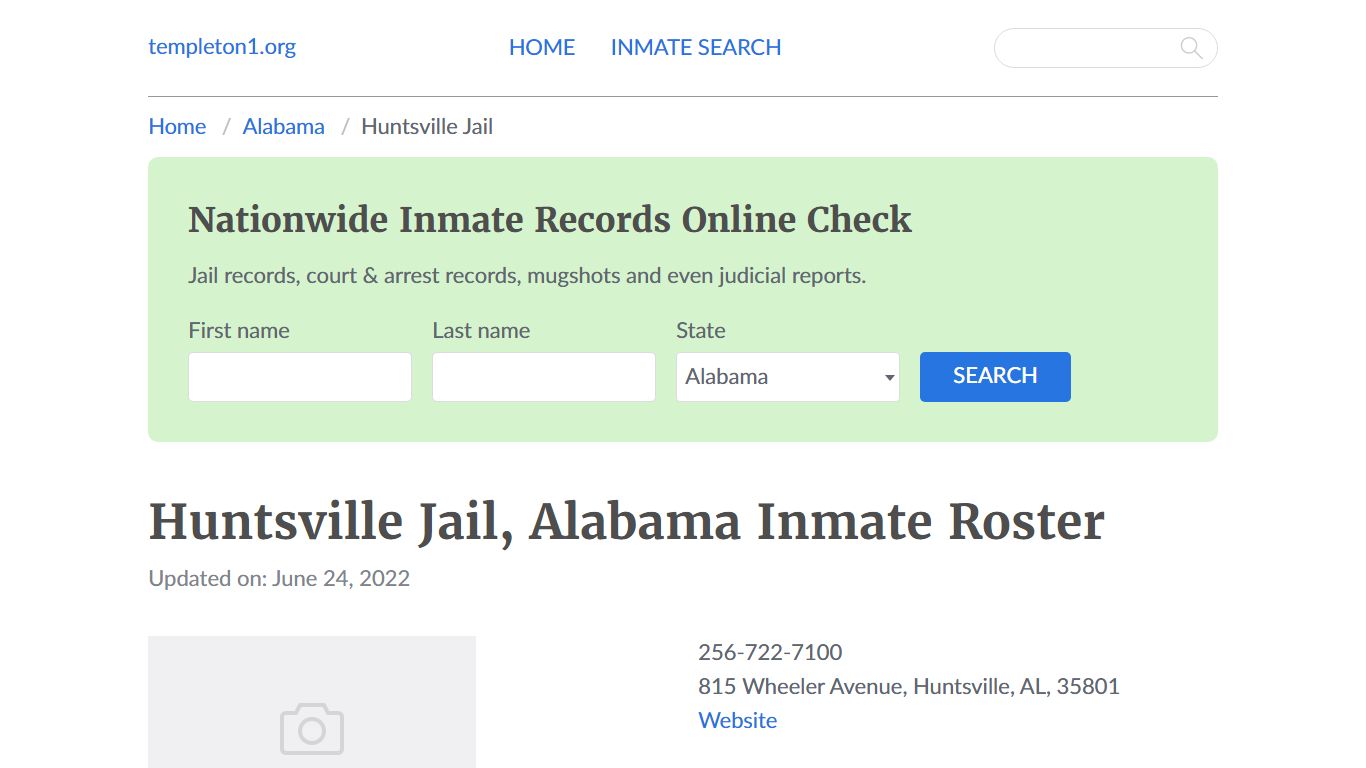 Huntsville Jail, Alabama Inmate Booking - Templeton